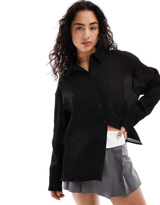 Bershka - Camicia oversize stropicciata nera
