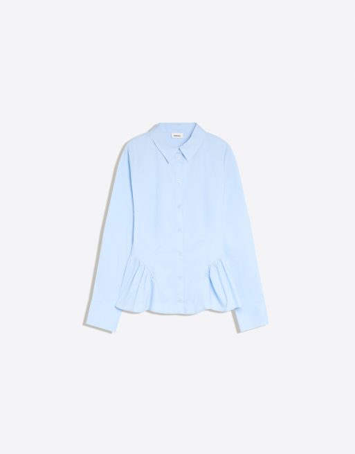 Bershka Camicia peplum a maniche lunghe in azzurro chiaro, 6 di 6