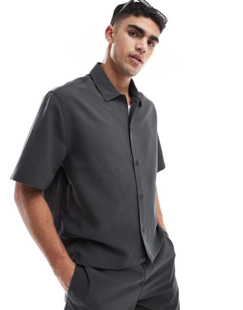 Bershka - Camicia premium antracite in coordinato - view 1