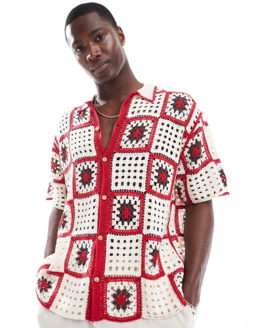 Bershka - Camicia rossa in maglia all'uncinetto
