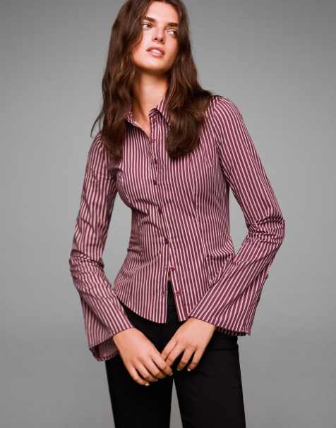 Bershka - Camicia sartoriale color bordeaux con maniche svasate - view 1