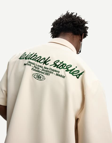 Bershka - Camicia sartoriale squadrata bianca con ricamo - view 1