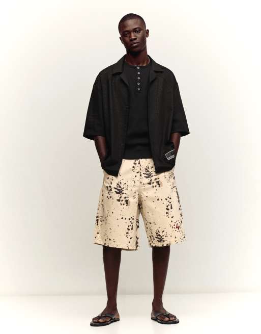 Bershka - Camicia squadrata a maniche corte nera con stampa, 2 di 4