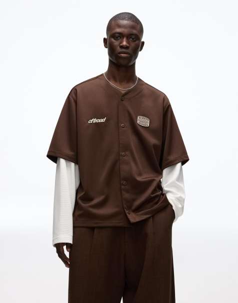 Bershka - Camicia squadrata con doppia manica marrone ricamata - view 1