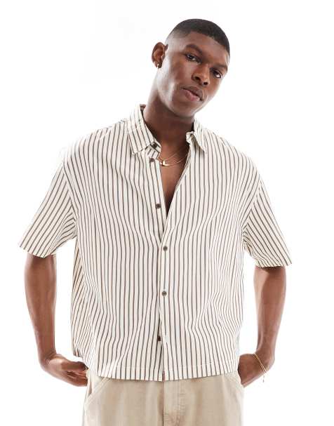 Bershka - Camicia testurizzata beige a righe - view 1