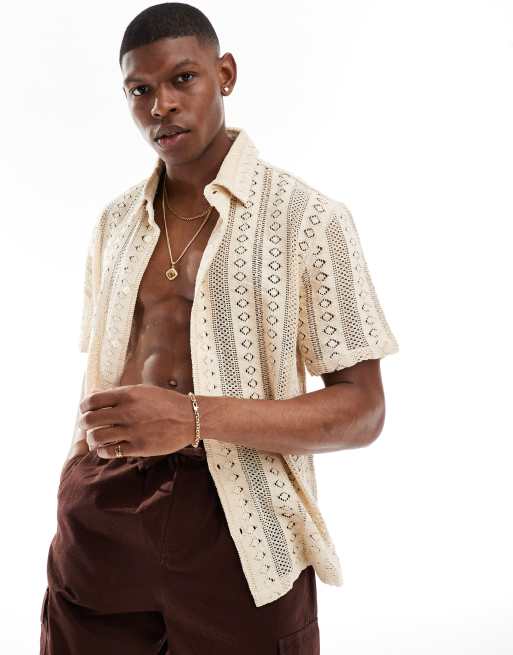 Bershka - Camicia testurizzata écru ricamata