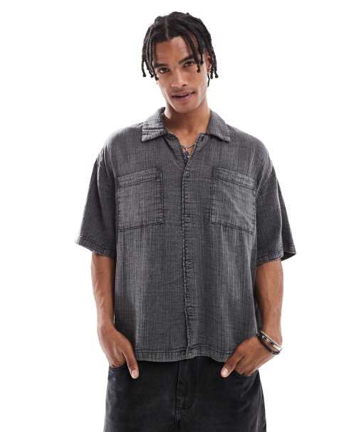 Bershka - Camicia testurizzata nero slavato - view 1