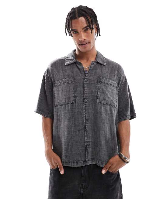 Bershka - Camicia testurizzata nero slavato