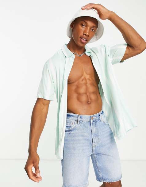 Bershka - Camicia turchese a righe a maniche corte - view 1