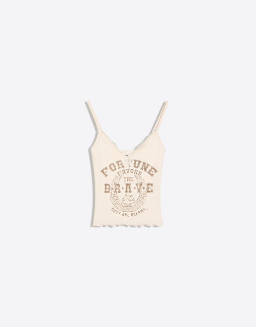 Bershka Camisole aus Spitze mit Print in Sand, 4 von 5