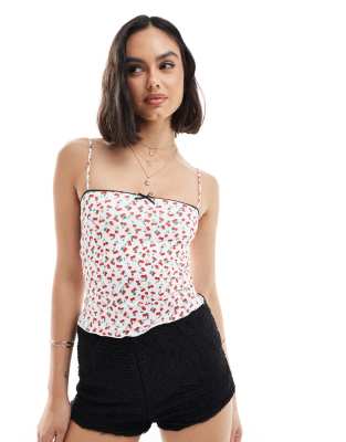 Bershka - Camisole-Oberteil mit Kirschmuster, geradem Ausschnitt und Riemchendesign-Bunt