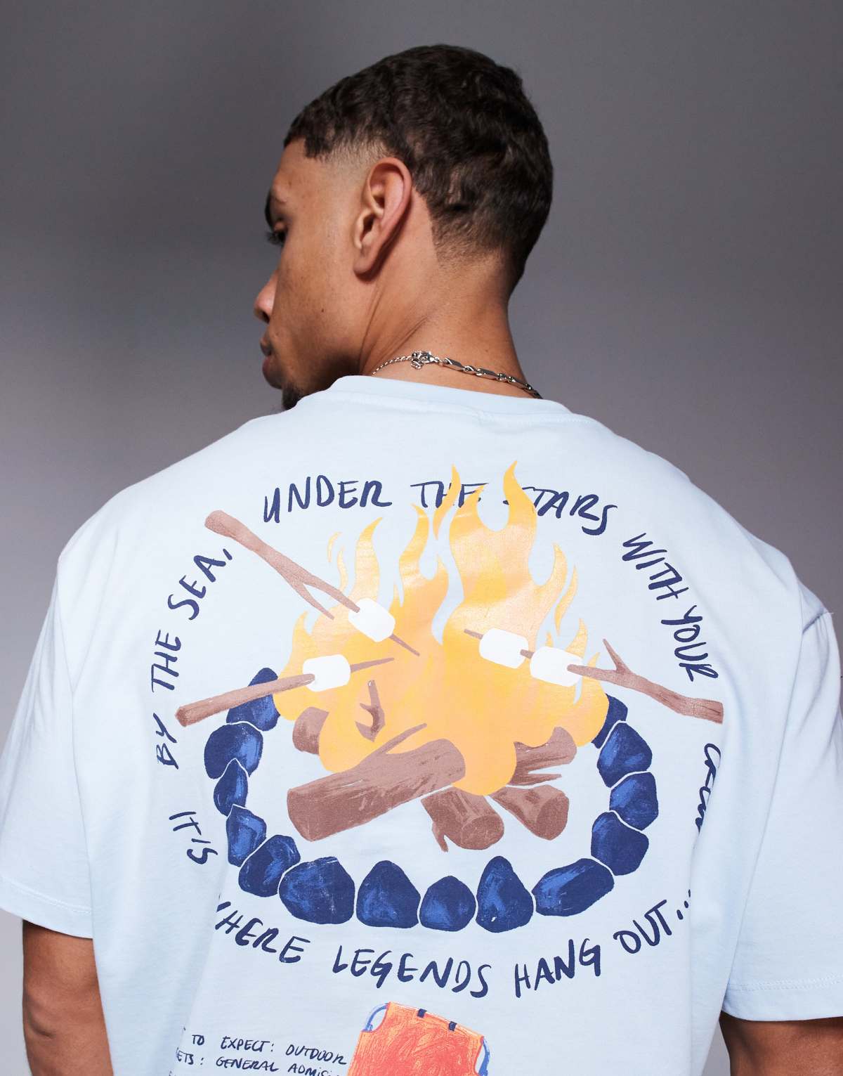 Bershka camp fireprinted t-shirt in light blue