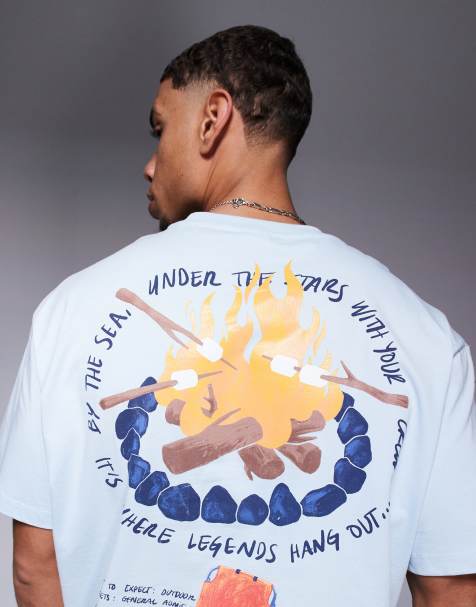 Bershka – Camp – Ljusblå t-shirt med eldtryck - view 1