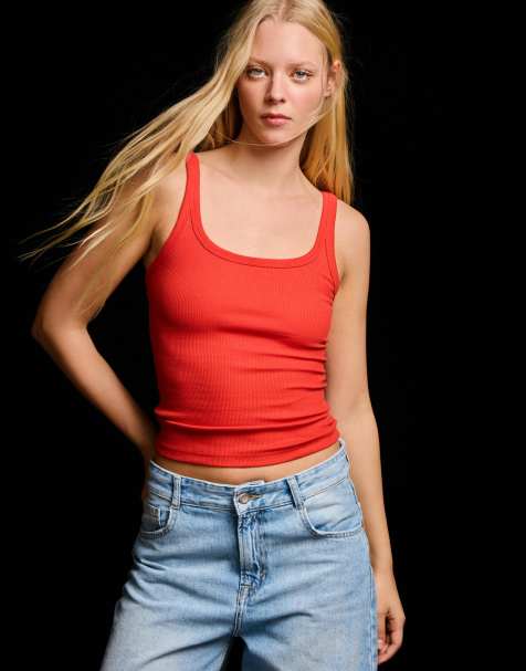 Bershka - Canotta a coste color corallo - view 1