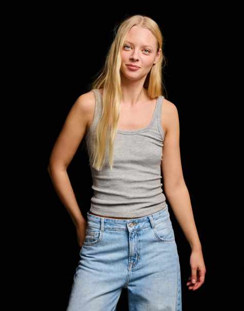 Bershka - Canotta a coste grigio chiaro - view 1