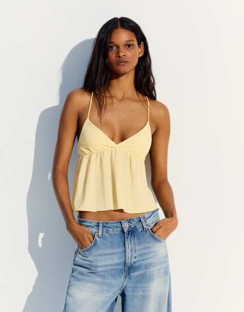 Bershka - Canotta a peplo gialla a righe - view 1