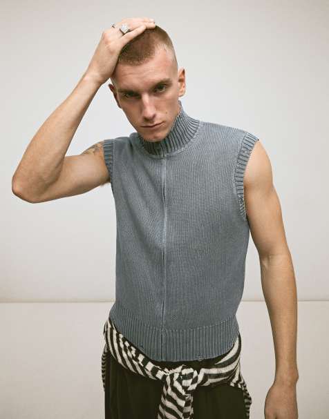 Bershka - Canotta in maglia grigia con zip - view 1