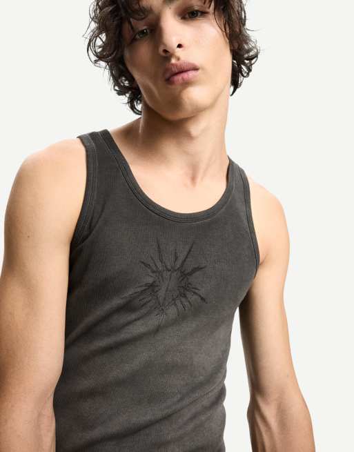 Tank Top Canottiere Bershka Uomo Bershka STRAPPY Top Black/nero