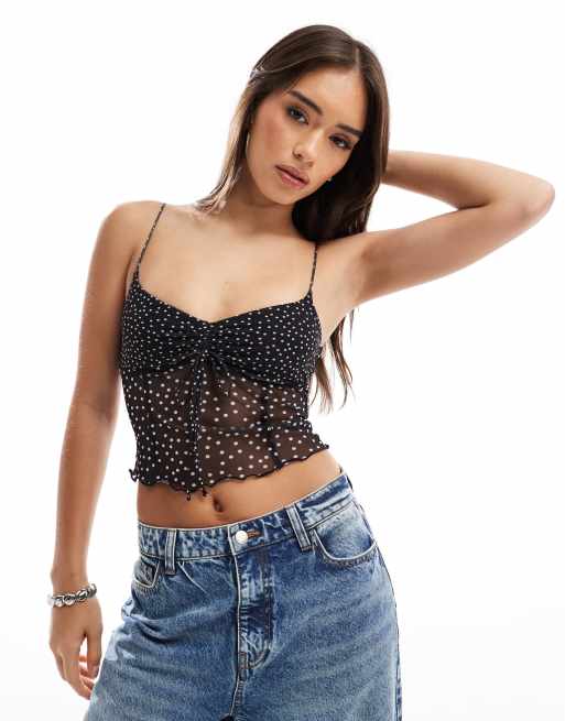 Bershka - Canottiera nera semitrasparente a pois