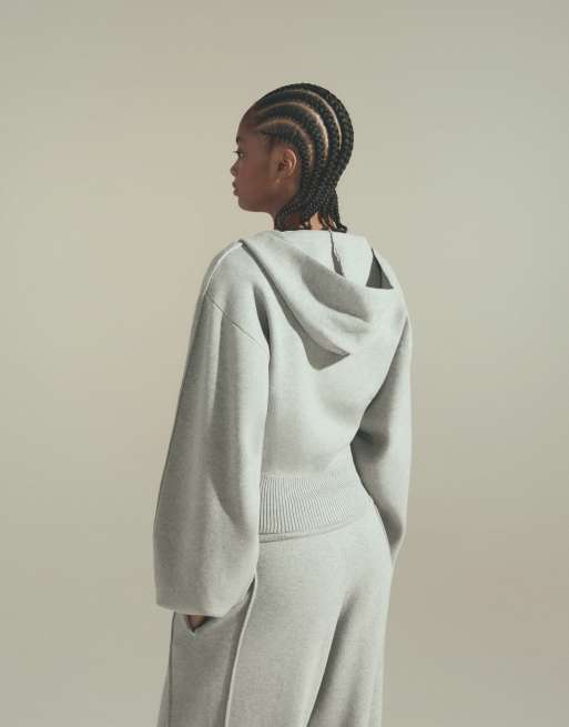 Bershka Canvas hooded puff sleeve sweatshirt in light grey, 3 of 6