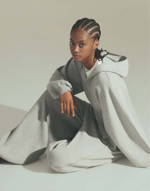 Bershka Canvas hooded puff sleeve sweatshirt in light grey, 5 of 6