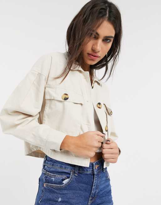 Bershka canvas jacket in ecru | ASOS