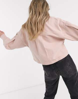 bershka cropped jacket with pocket in pink