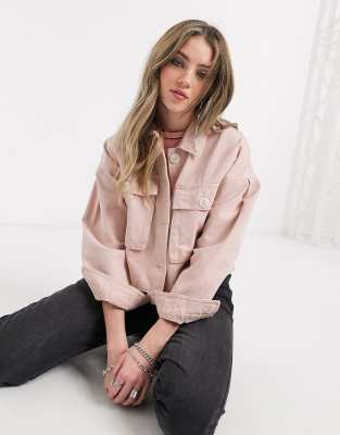 bershka cropped jacket with pocket in pink