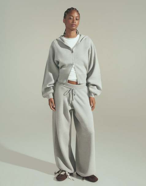 Bershka Canvas sweat à capuche à manches bouffantes gris clair - view 1