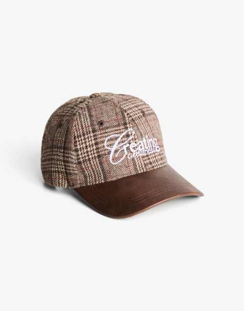 Bershka - Cappellino con visiera marrone effetto pelle con stampa - view 1