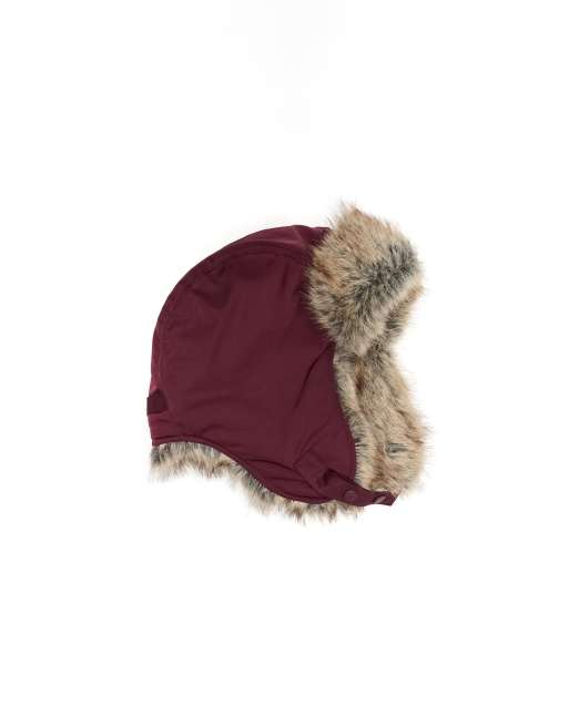 Bershka cappello da aviatore in nylon con pelliccia sintetica bordeaux, 3 di 3