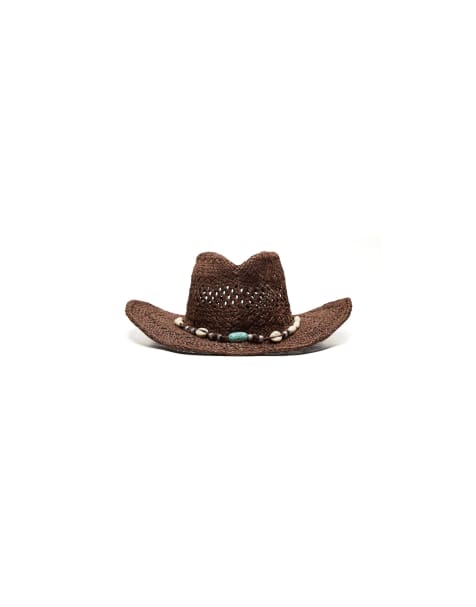 Bershka - Cappello da cowboy marrone con dettaglio a conchiglia - view 1