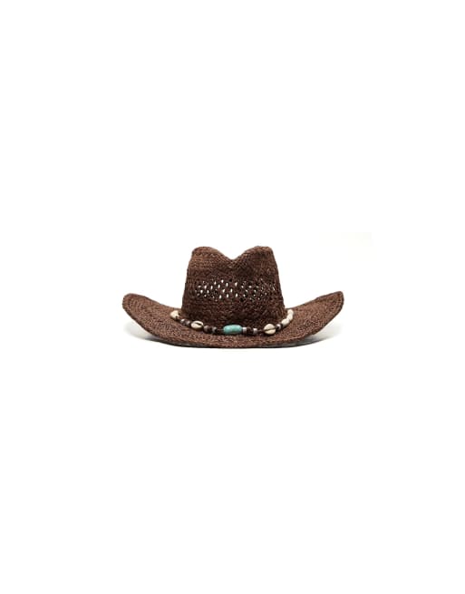Bershka - Cappello da cowboy marrone con dettaglio a conchiglia