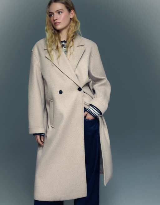 Bershka - Cappotto avvolgente beige morbido al tatto, 3 di 4