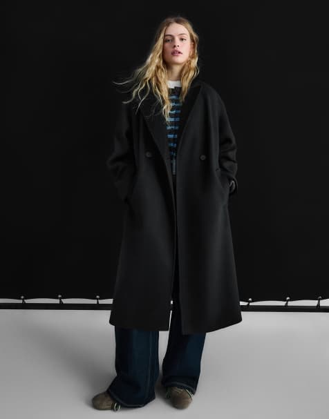 Bershka - Cappotto avvolgente nero morbido al tatto - view 1