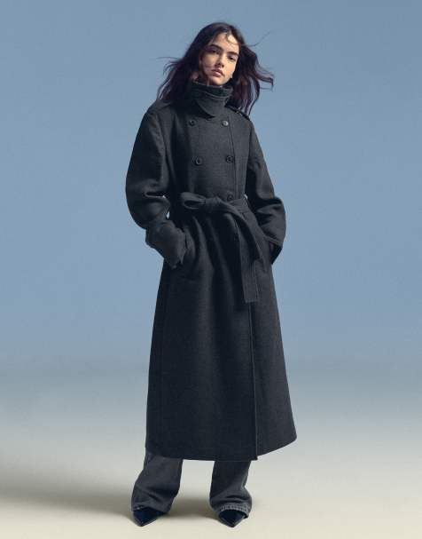 Bershka cappotto effetto feltro con bottoni grigio - view 1