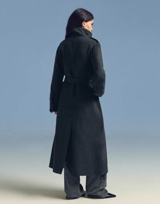 Bershka cappotto effetto feltro con bottoni grigio, 3 di 6