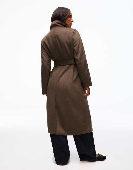 Bershka cappotto lungo con collo a imbuto e cintura in beige, 3 di 5