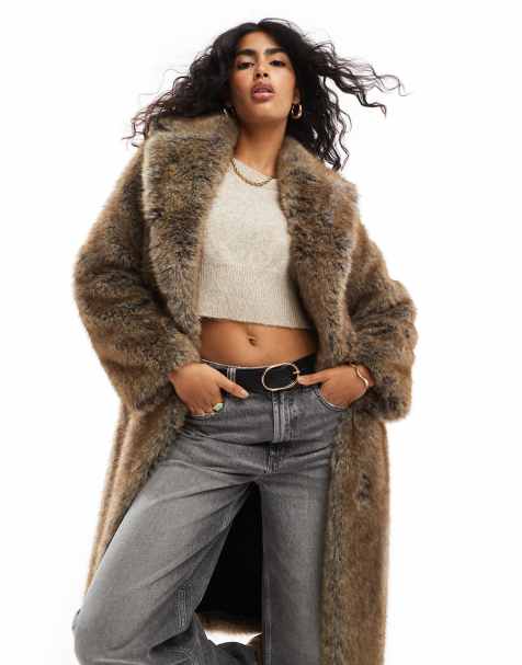 Bershka - Cappotto lungo marrone in pelliccia sintetica - view 1
