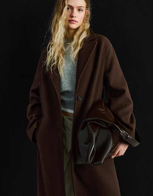 Bershka - Cappotto lungo marrone morbido, 5 di 7