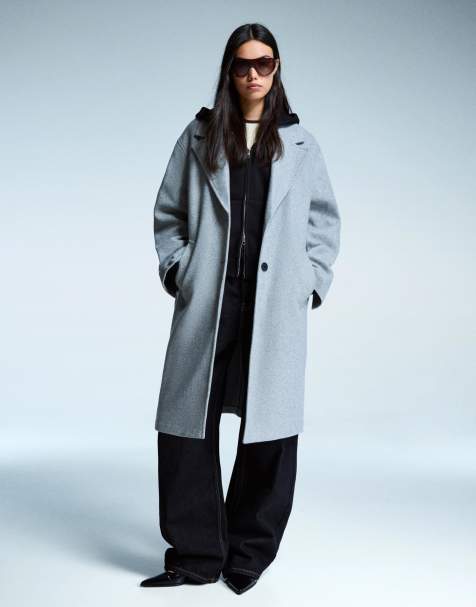 Bershka - Cappotto lungo morbido grigio chiaro - view 1