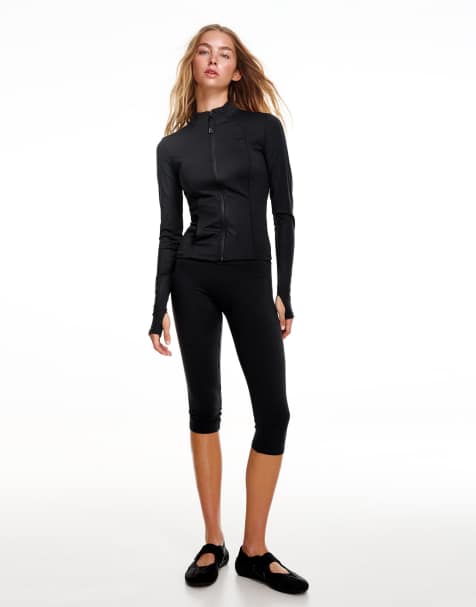 Bershka - Capribroek van technische stof in zwart - view 1