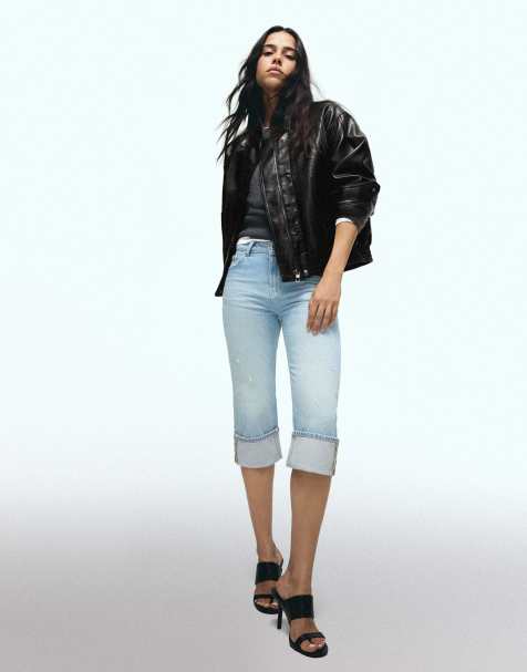 Bershka Capris roll-up jeans in light bue - view 1