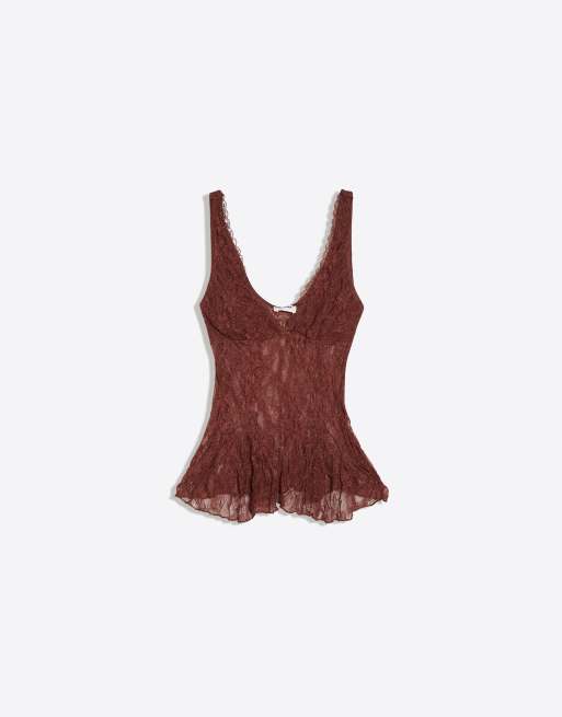 Bershka caraco en dentelle marron, 5 de 5