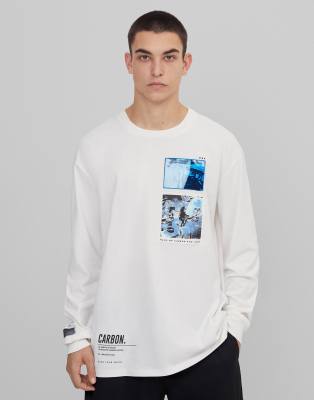 Bershka carbon long sleeve t-shirt in white | ASOS