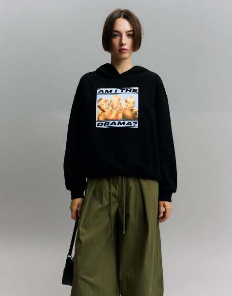 Bershka - Cardi B - Felpa con cappuccio nera con stampa - view 1