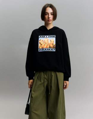 Bershka - Cardi b - Kapuzenpullover in Schwarz mit Print