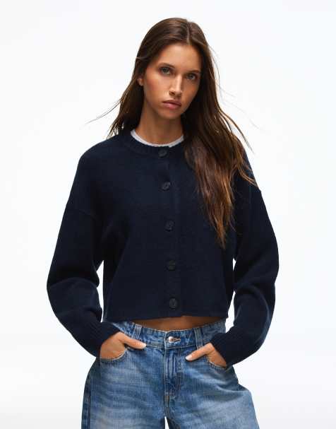 Bershka - Cardigan blu in maglia con bottoni e scollo rotondo - view 1