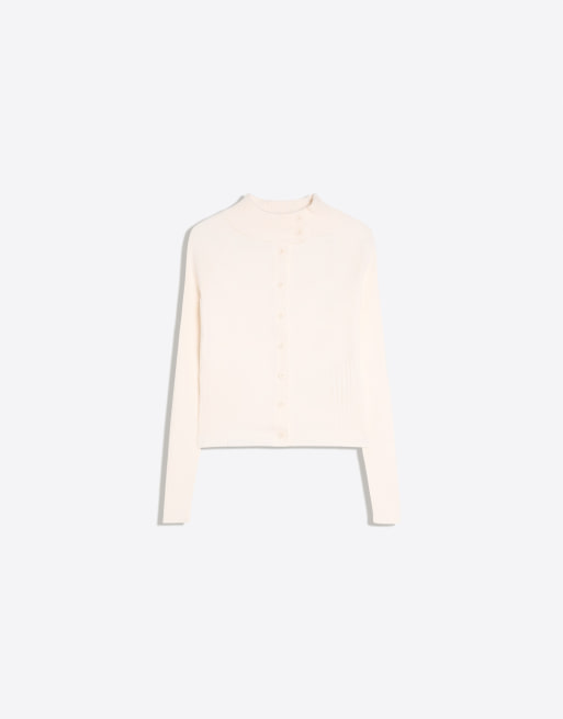 Bershka cardigan con collo alto e bottoni color ecru, 5 di 5
