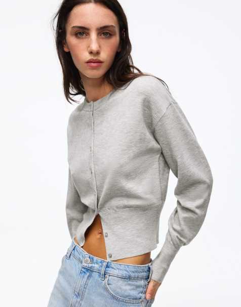 Bershka - Cardigan grigio chiaro con scollo rotondo e bottoni - view 1